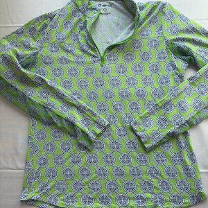 IBKÜL Long Sleeve Collared Quarter-Zip Sunshirt Kelly Green Navy Preppy size S